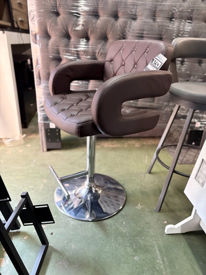 Modern Brown Leather Swivel Bar Stool