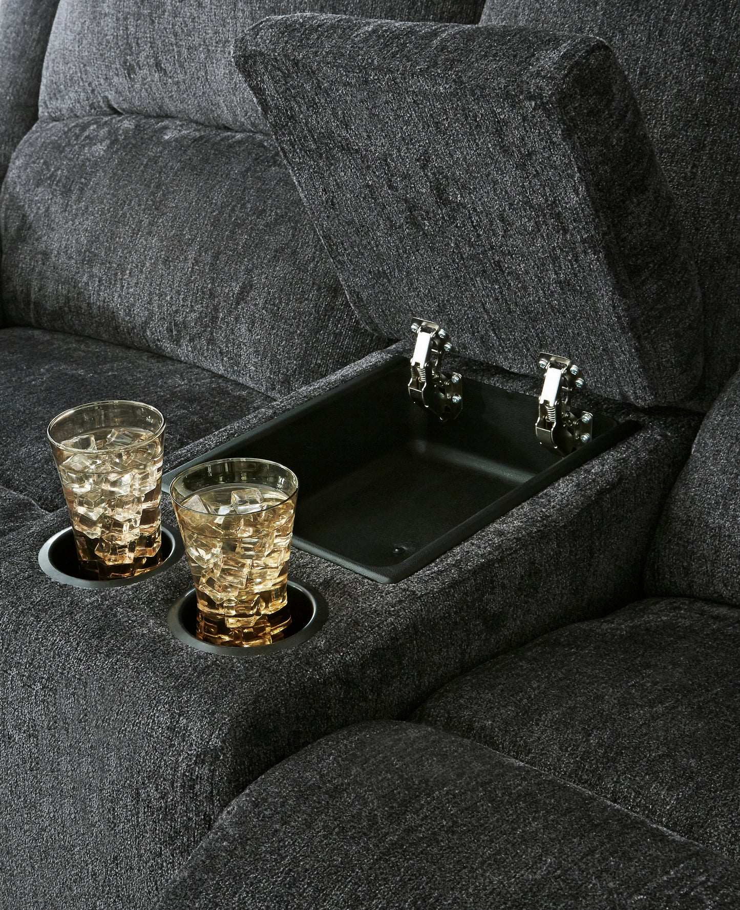 Contemporary Chenille Recliner Loveseat with Cupholders