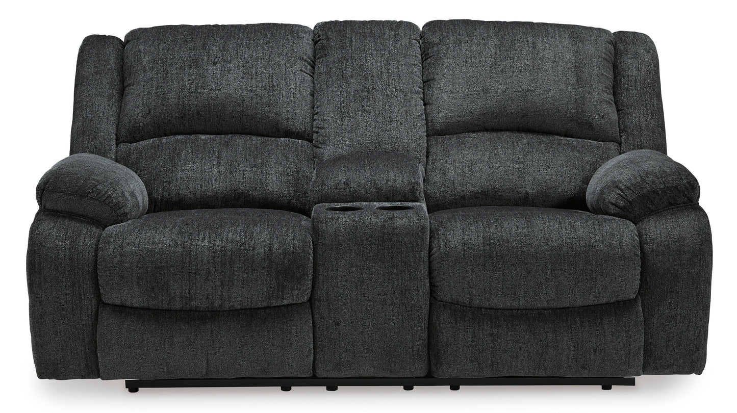 Contemporary Chenille Recliner Loveseat with Cupholders
