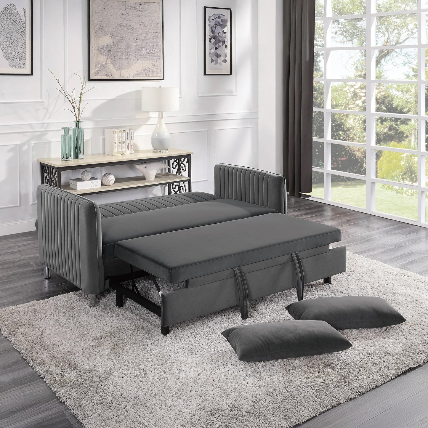 Modern Grey Velvet Sofa Sleeper