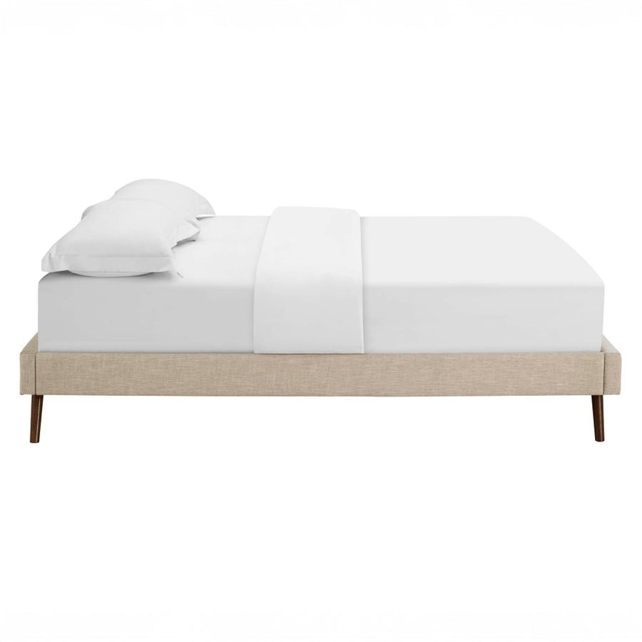 Full Size Beige Upholstered Platform Bed Frame
