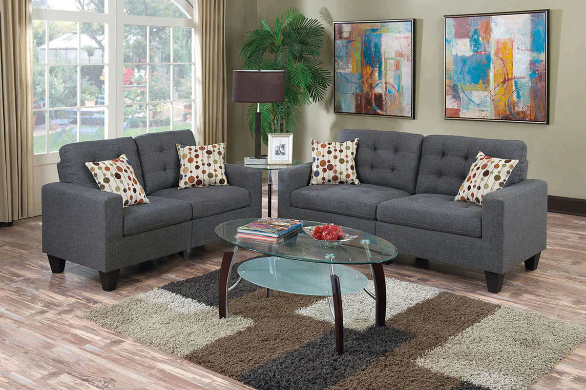 2 pc Blue Gray Sofa and Loveseat Set