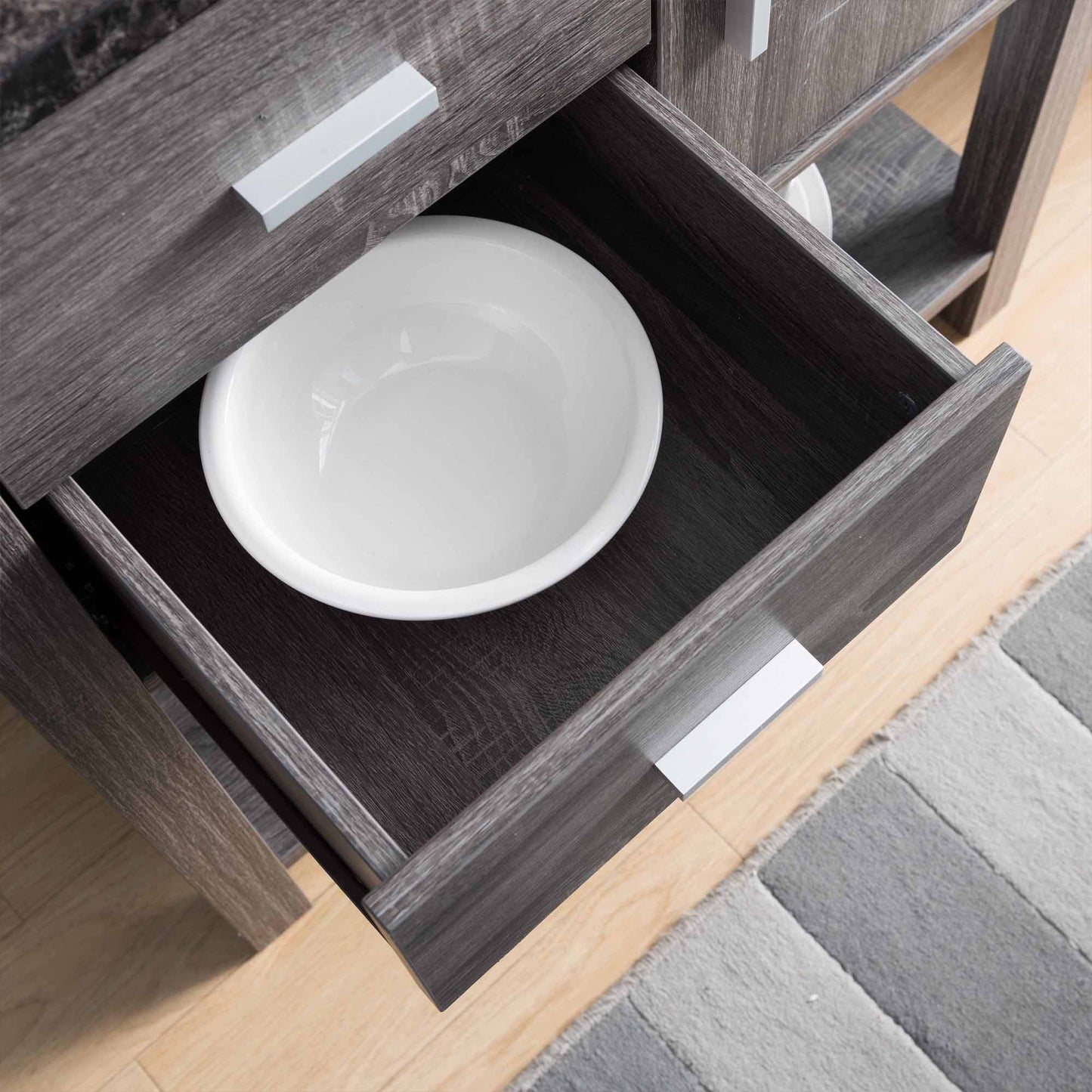 Distressed Gray Microwave Cabinet
