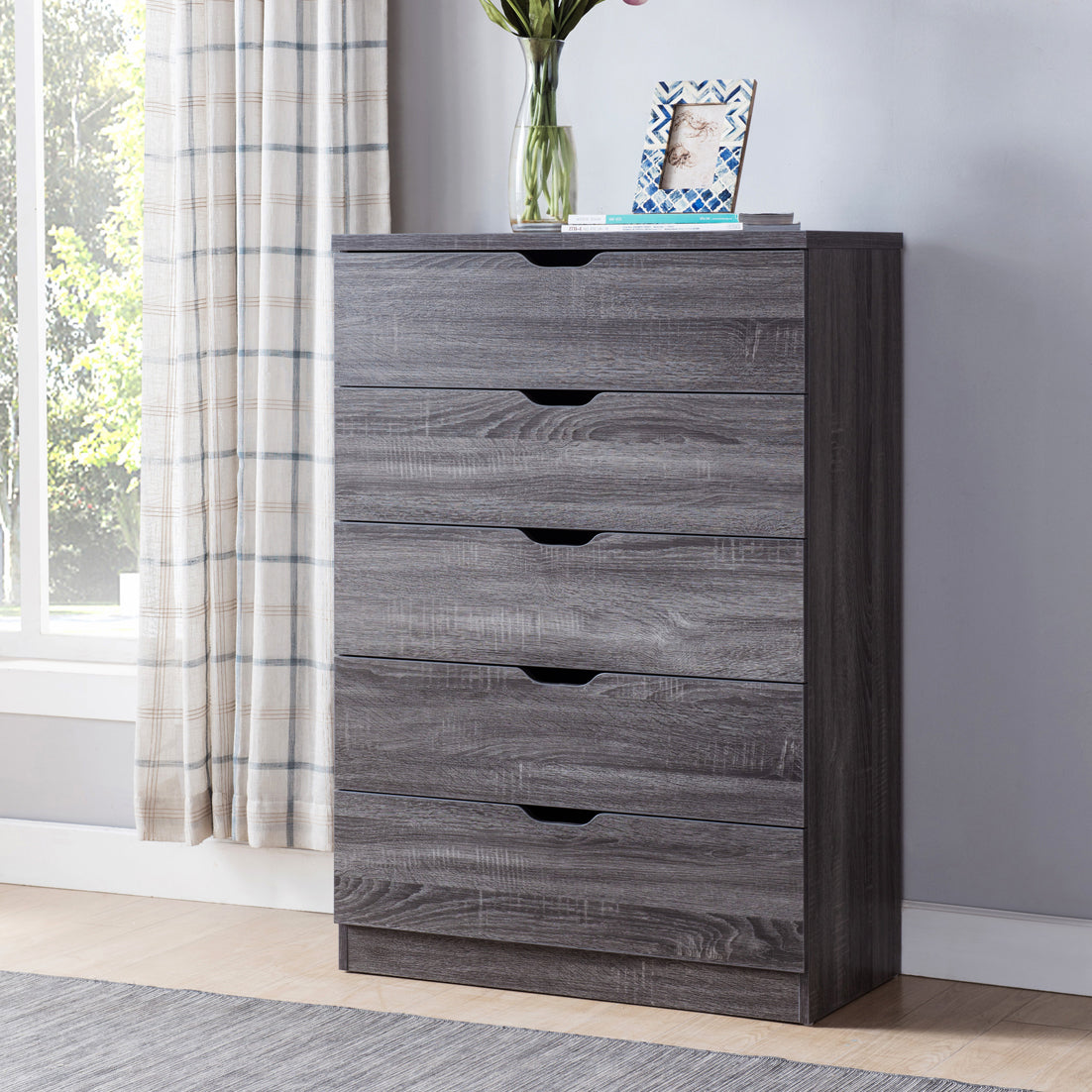 Gray Chest of 5 Drawers -MDF