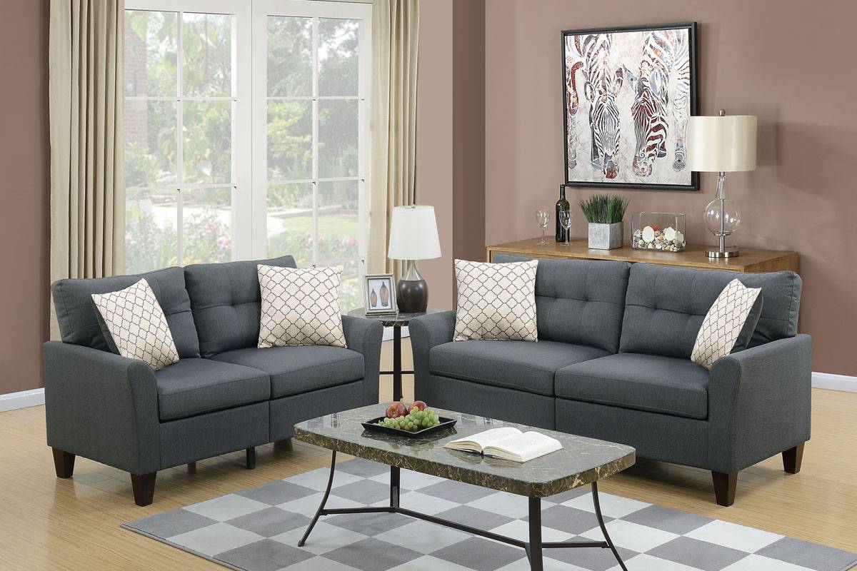 Gray Tufted Back Loveseat