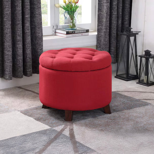 Tufted Red Round Storage Ottoman