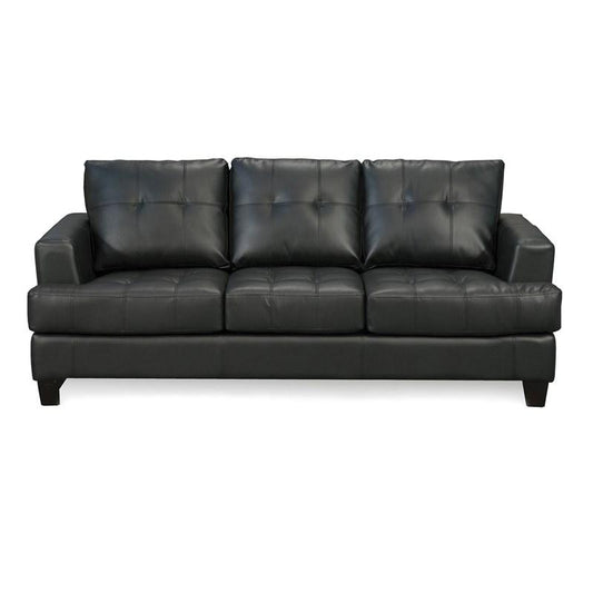Black Faux Leather Tufted Sofa