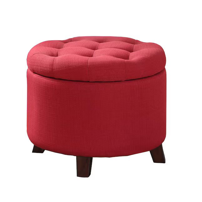 Tufted Red Round Storage Ottoman