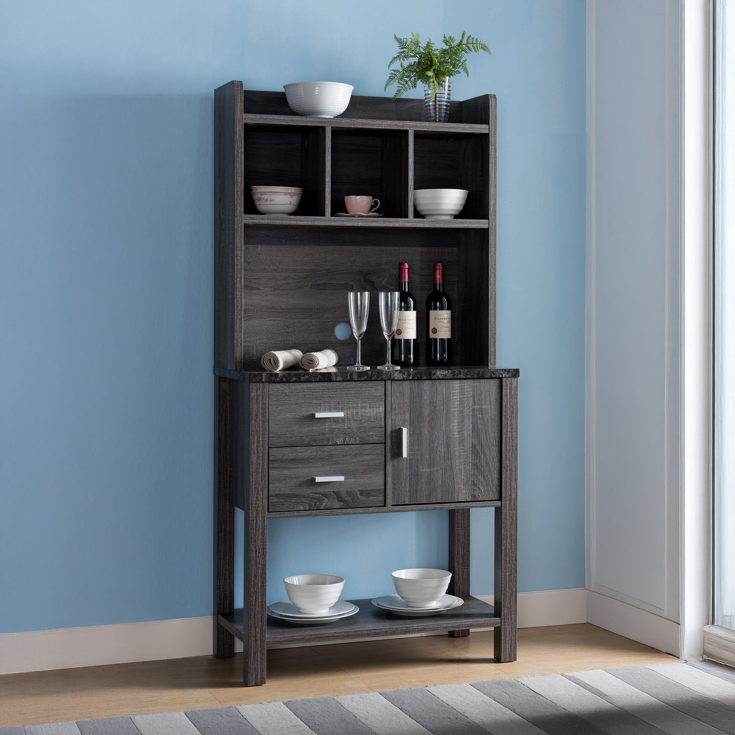 Gray Kitchen Storage Cabinet with Faux Marble Top