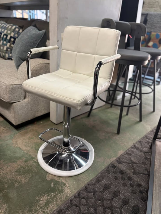 White Faux Leather Swivel Bar Stool
