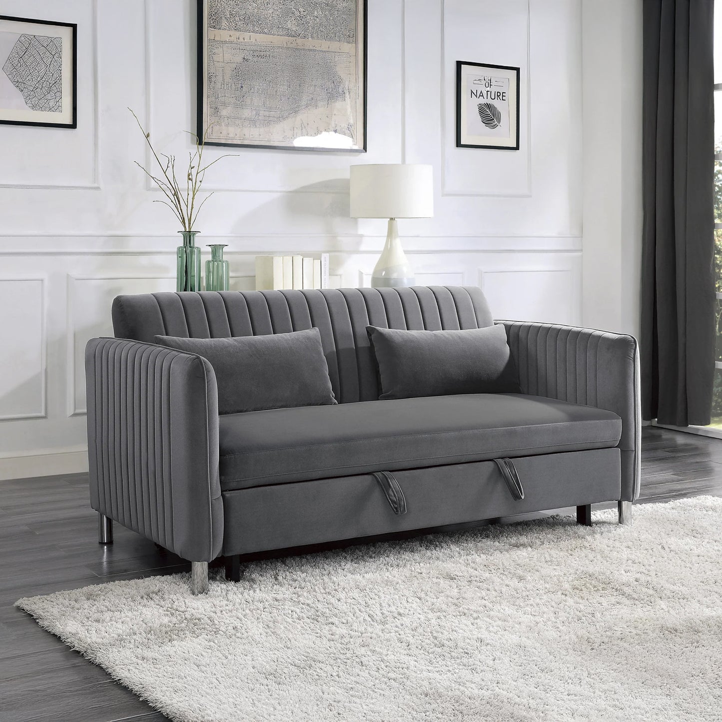 Modern Grey Velvet Sofa Sleeper
