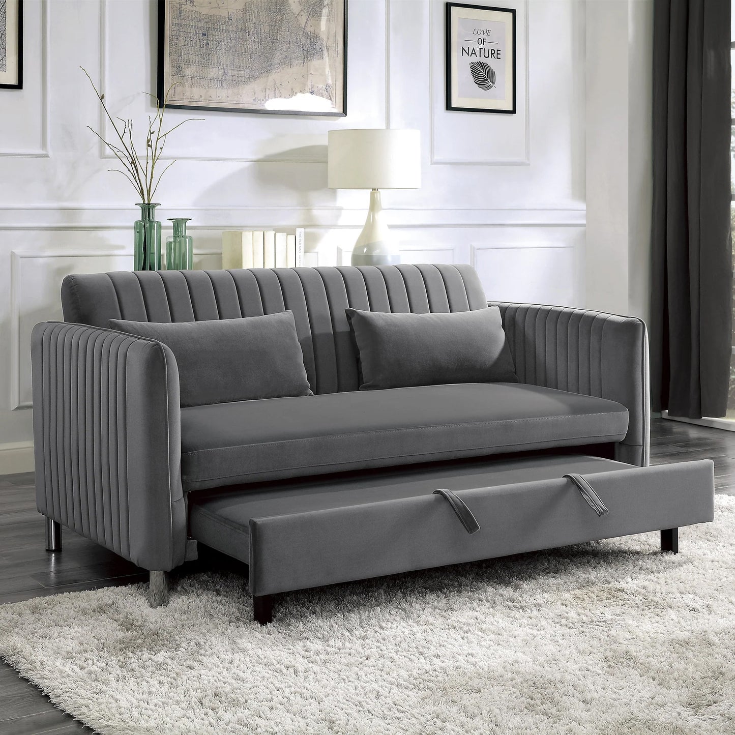 Modern Grey Velvet Sofa Sleeper