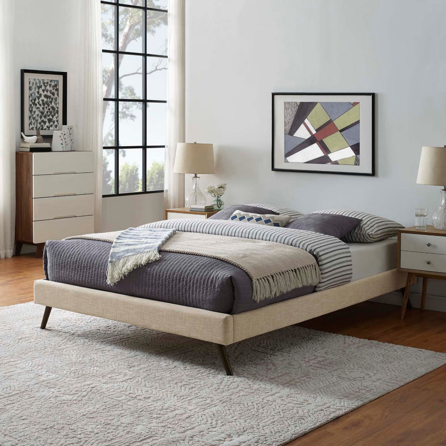Full Size Beige Upholstered Platform Bed Frame