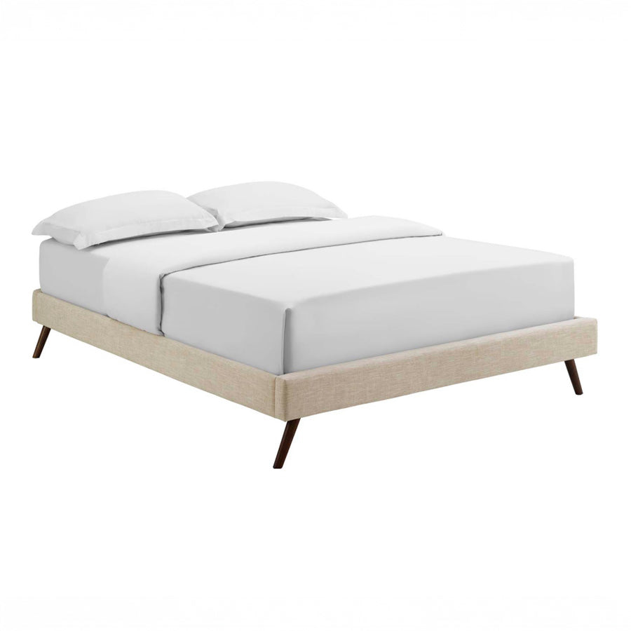 Full Size Beige Upholstered Platform Bed Frame