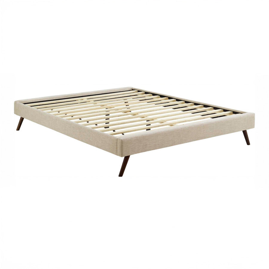 Full Size Beige Upholstered Platform Bed Frame