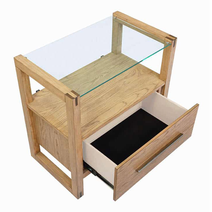 Gray Oak & Glass Nightstand