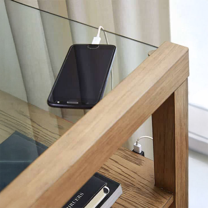 Gray Oak & Glass Nightstand