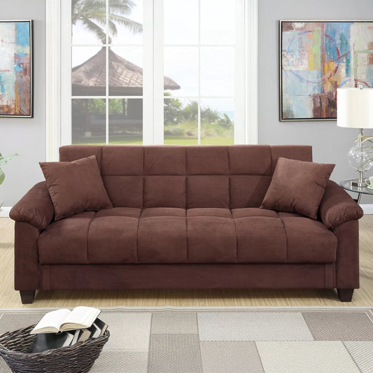 Chocolate Microfiber Futon Sofa Bed with Hidden Storage