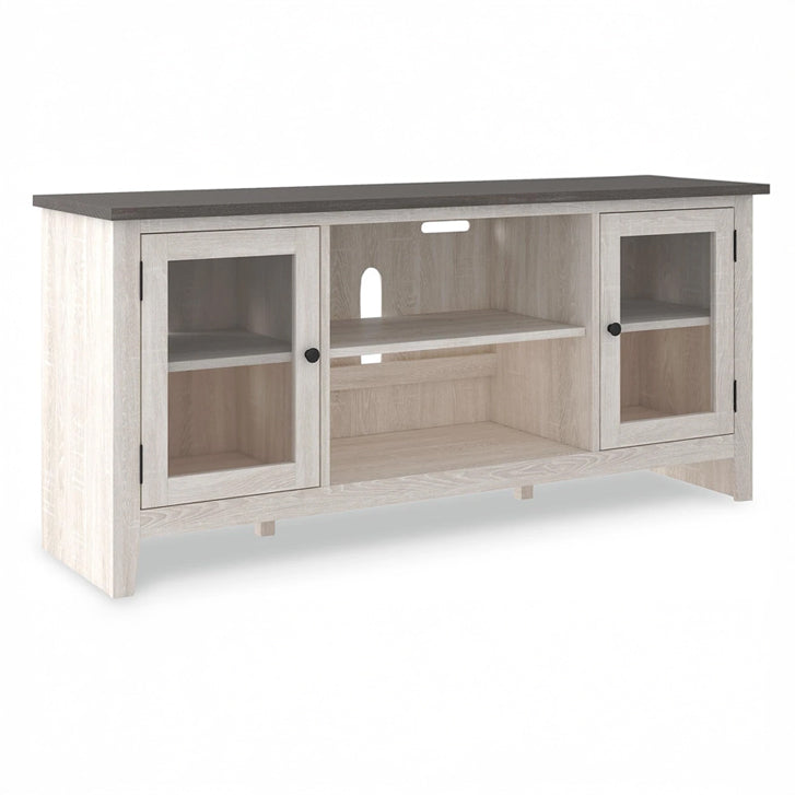 Antique White TV Stand with Glass Doors