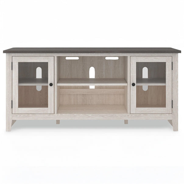Antique White TV Stand with Glass Doors