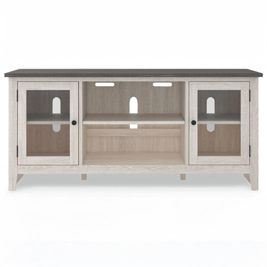 Antique White TV Stand with Glass Doors
