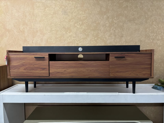 Walnut And Black Tv Stand