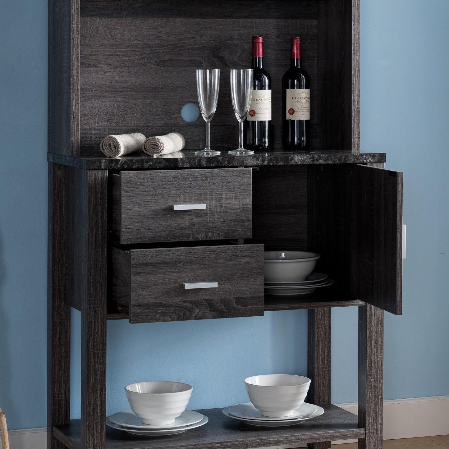 Distressed Gray Microwave Cabinet