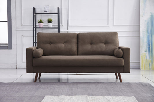 Brown Linen Tufted Back Sofa