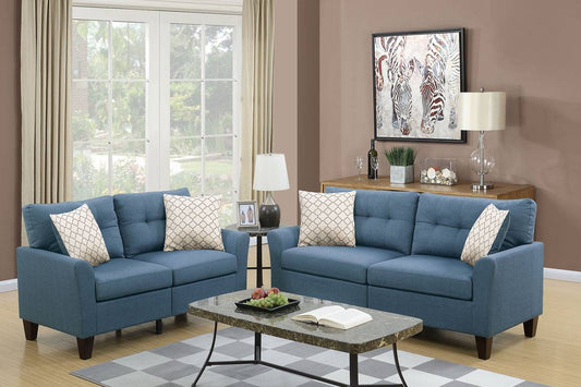 Blue Sofa and Loveseat Set
