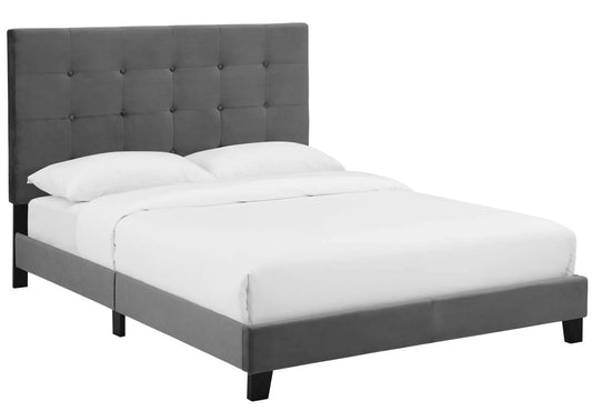 Gray Queen Upholstered Platform Bedframe + Mattress